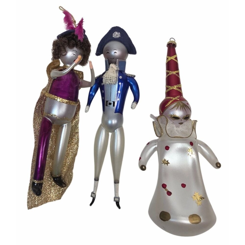 Vintage De Carlini Italian Blown Glass Christmas Ornament Set of 3